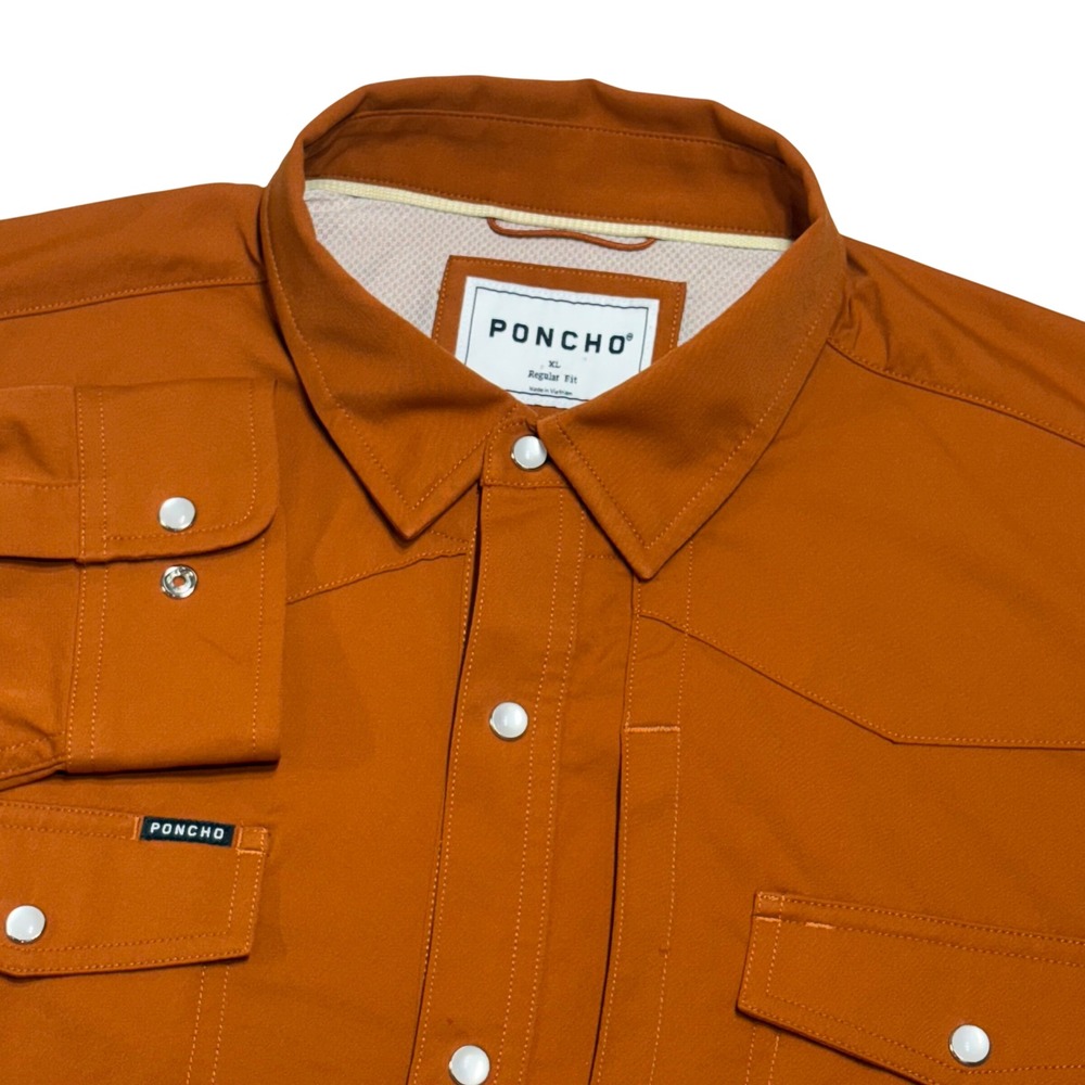 Poncho Outdoors Western Shirt Mens XL Orange Pearl Snap Performance Hiking